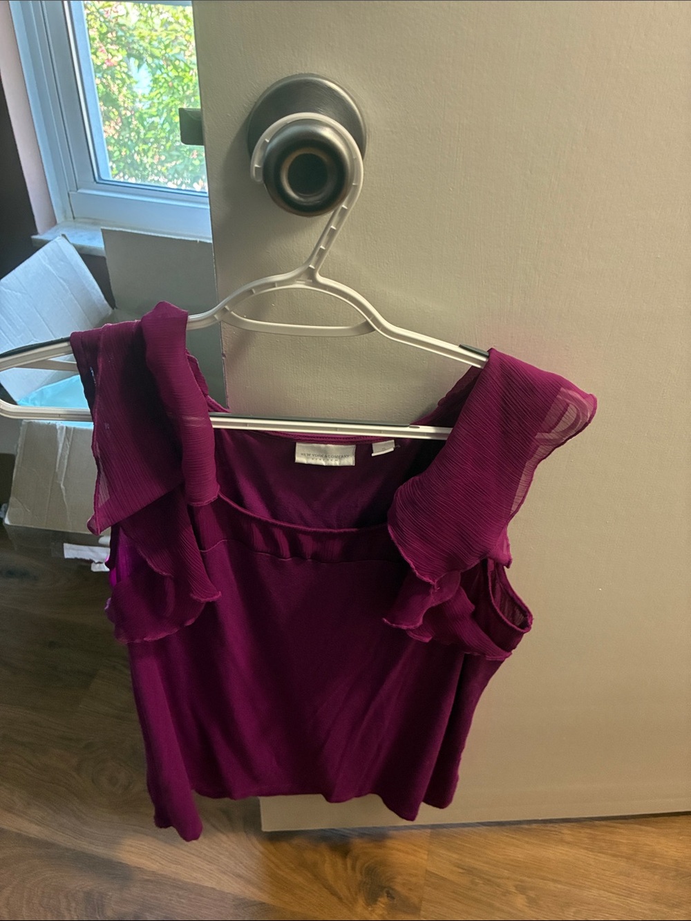 New York & Company Plum Ruffled Sleeve Women’s Top